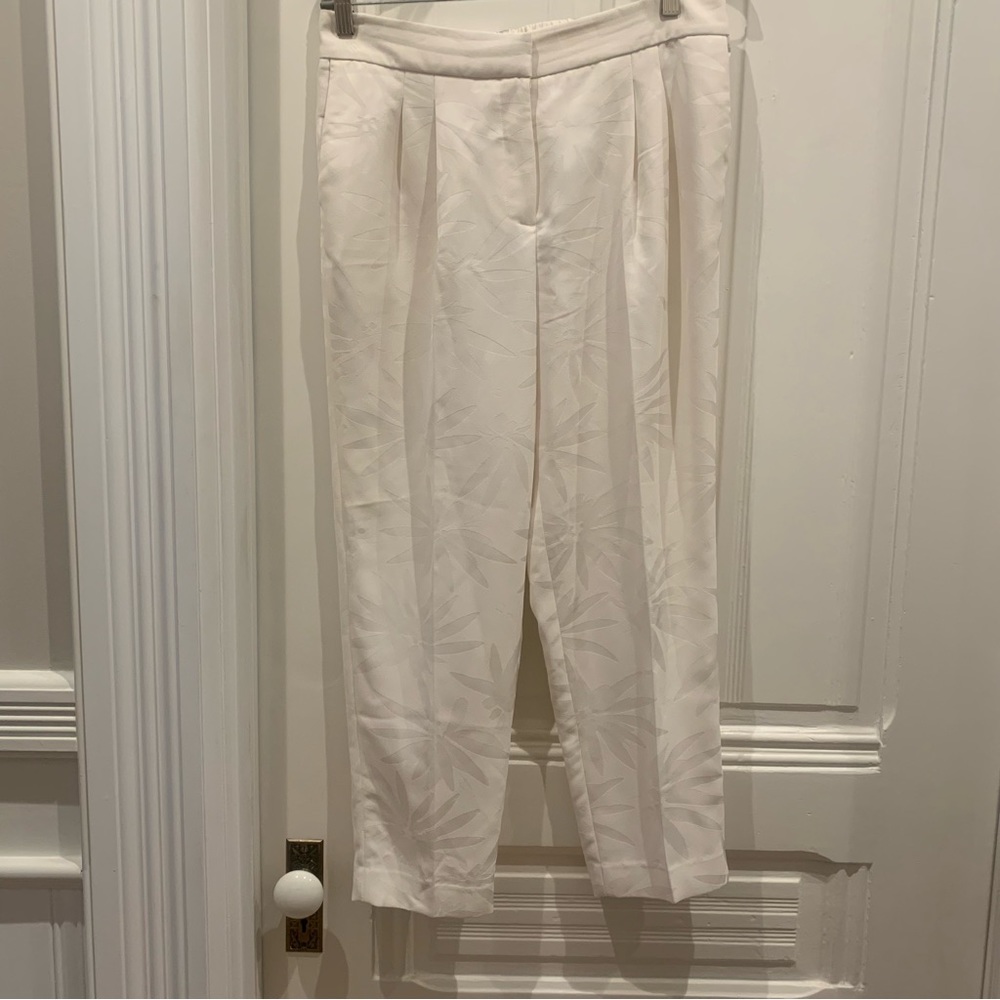 Vince Camuto White Palm Print Dressy Trousers Elastic Waist Sz 10